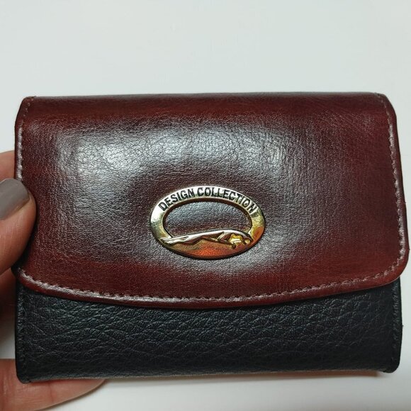 Design Collection Women Black Burgundy Leather Wallet Snap closure, Gift for Her - Picture 2 of 11